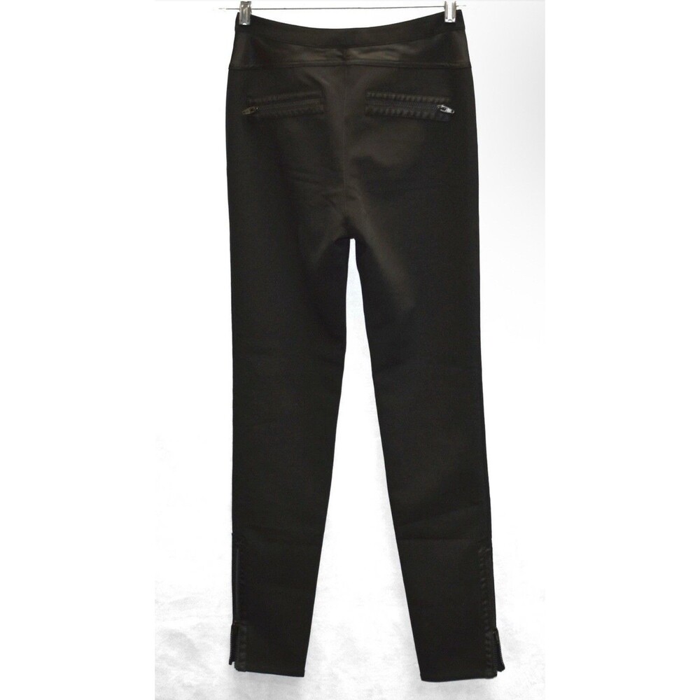 ALEXANDER WANG Black Stretch Satin Trim Zippers At Hem Pants Size 0